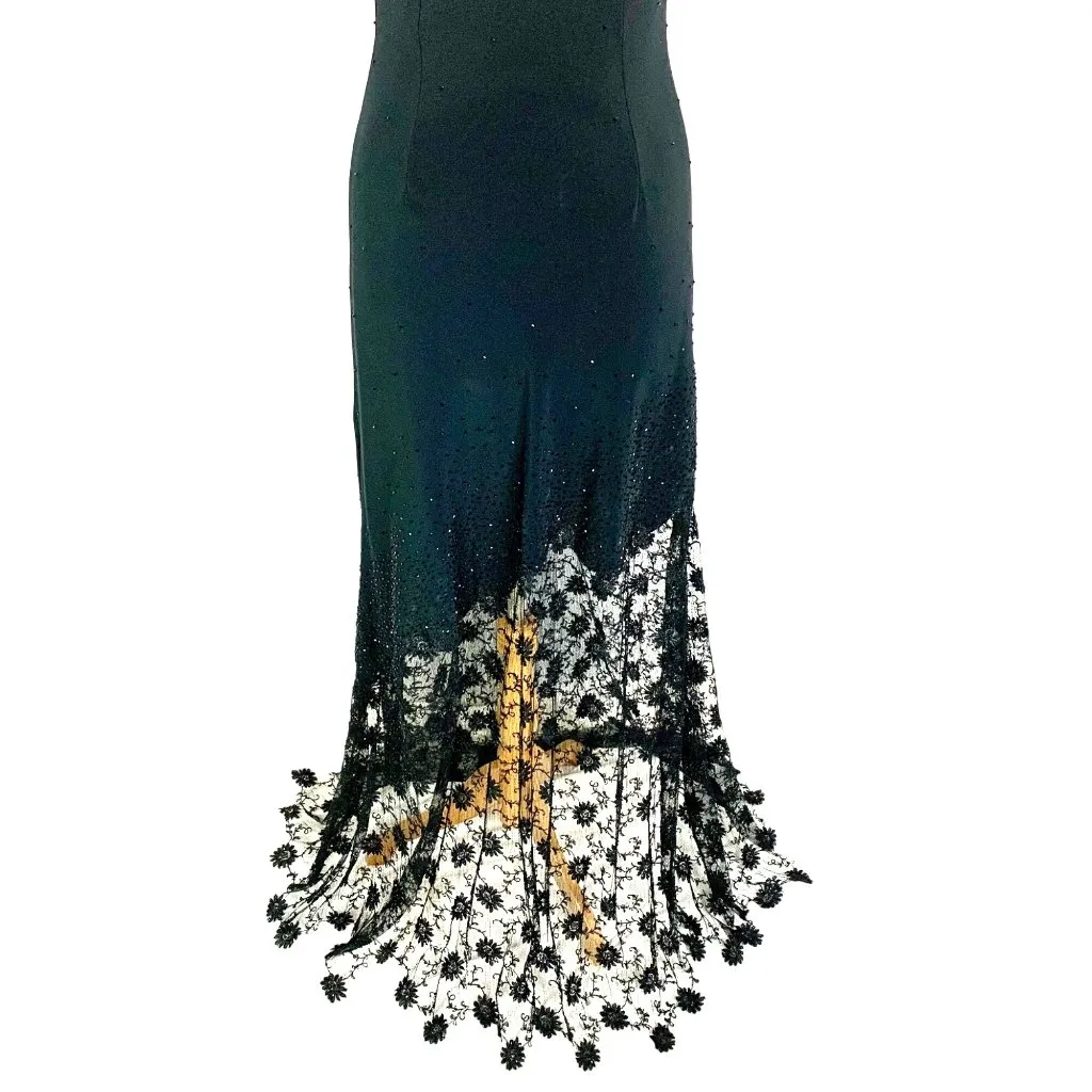 Sheer Illusion Lace Evening Gown Black Beaded Maxi 8 Formal Prom Black Tie - Image 9