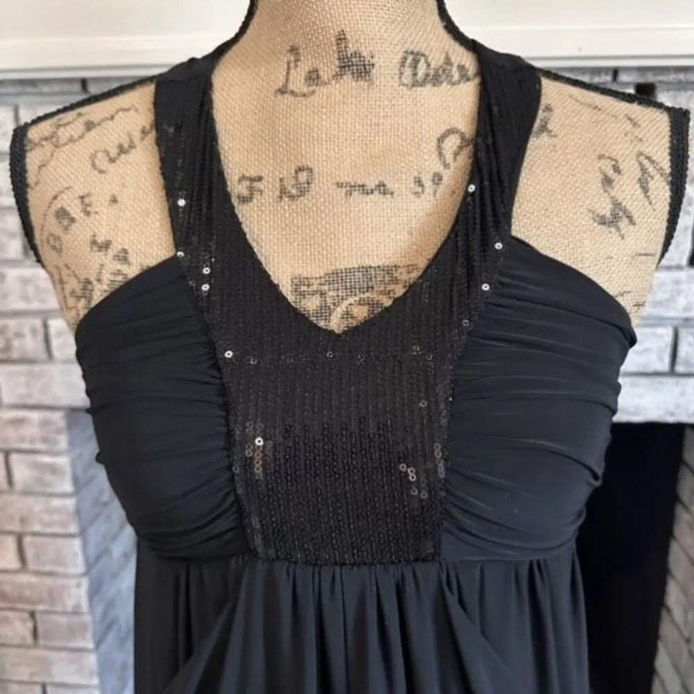 Vintage 90s Un Deux Trois Women's Sequin Halter Draped Sleeveless Dress Black 12 - Image 12