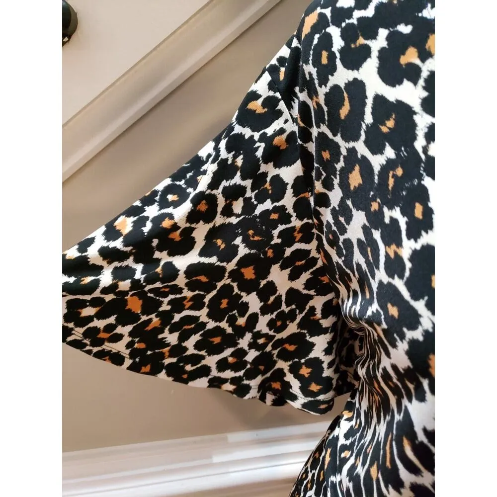 Donna Morgan Womens White Leopard Print Short Sleeve Knee Length Wrap Dress 18W - Image 7