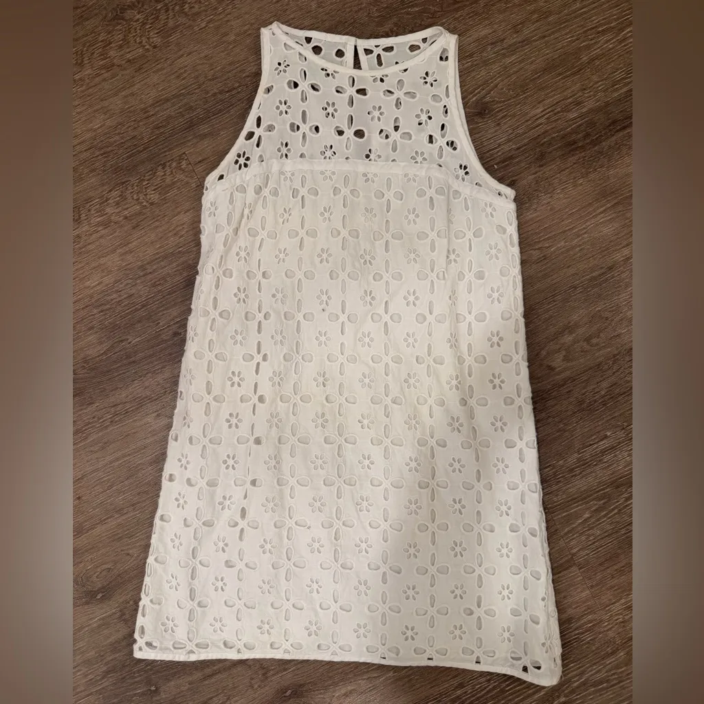 Milly New York Sleeveless White Eyelet Cotton Shift Mini Dress size 4 - Image 2