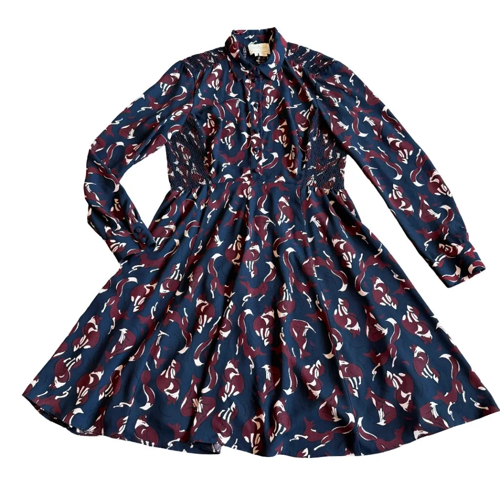 Kate Spade So Foxy Fox Print Dress A-Line Long Sleeve Unique Fun Size 6 Women's - Image 2