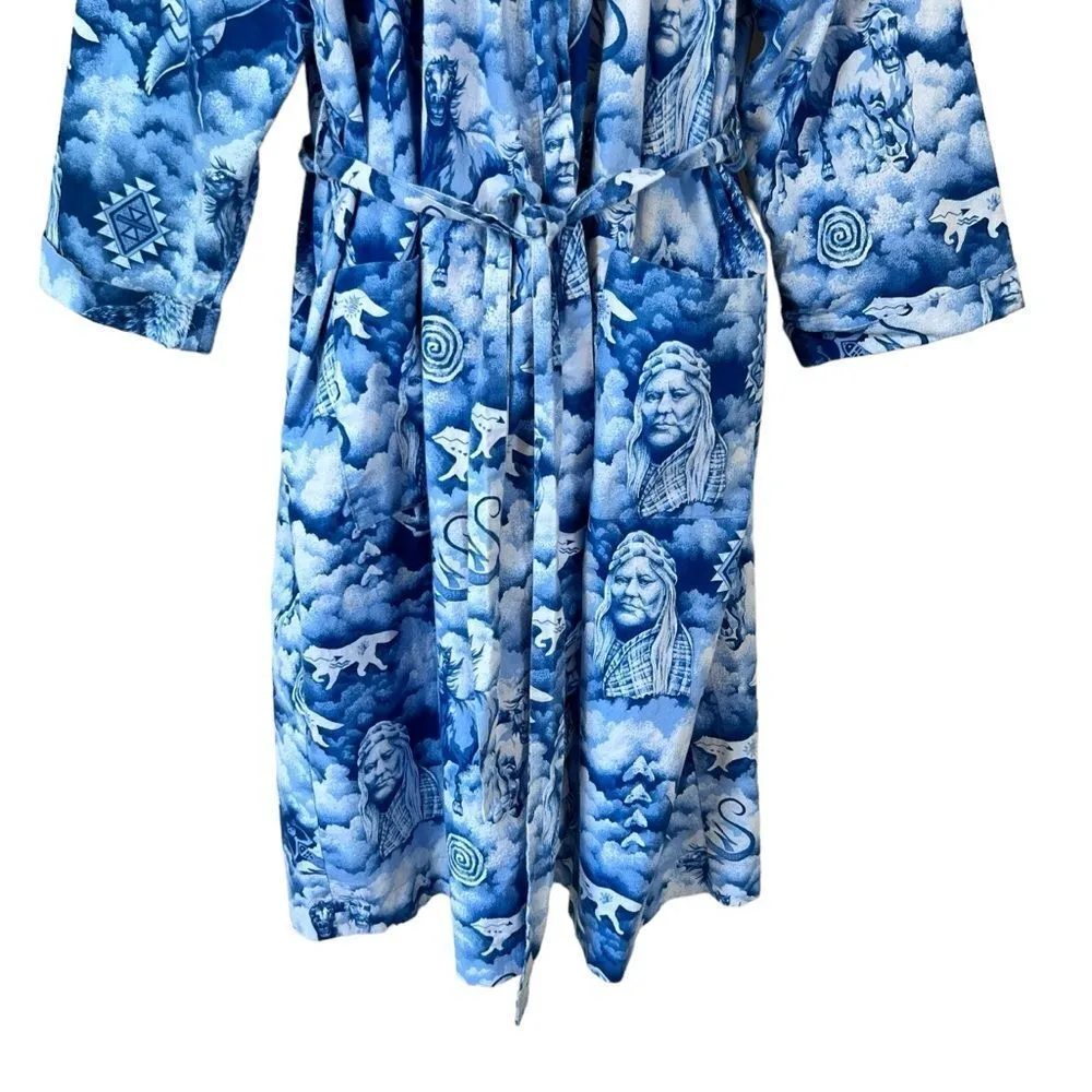 Native Legacy American Springs Cotton Blue Wolf Spirit Horse Petroglyph Kimono - Image 3