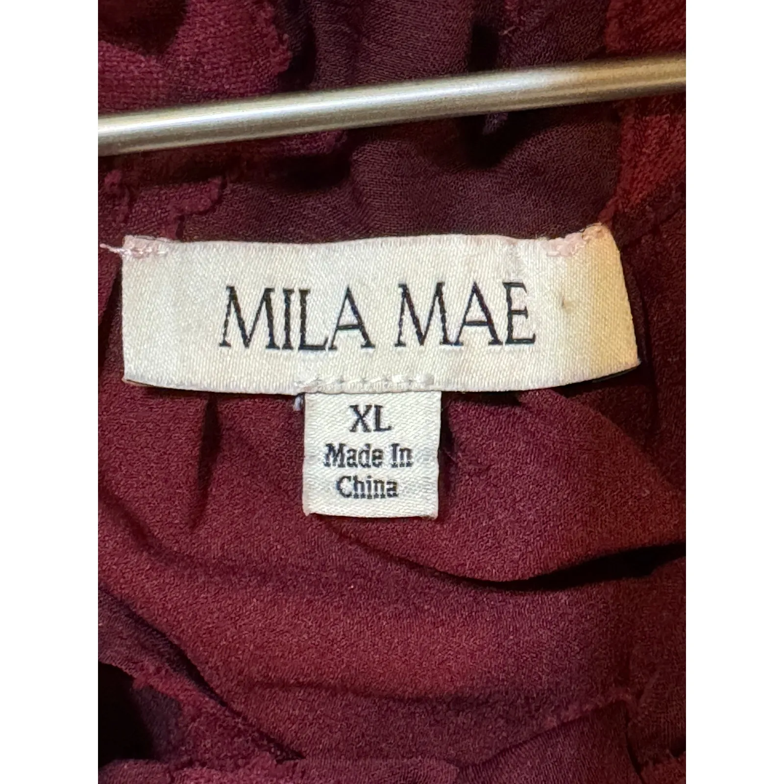 Mila Mae Dress XL Burnout Red Maxi Ruffle Hem Flutter Sleeve Split Neck - Image 6
