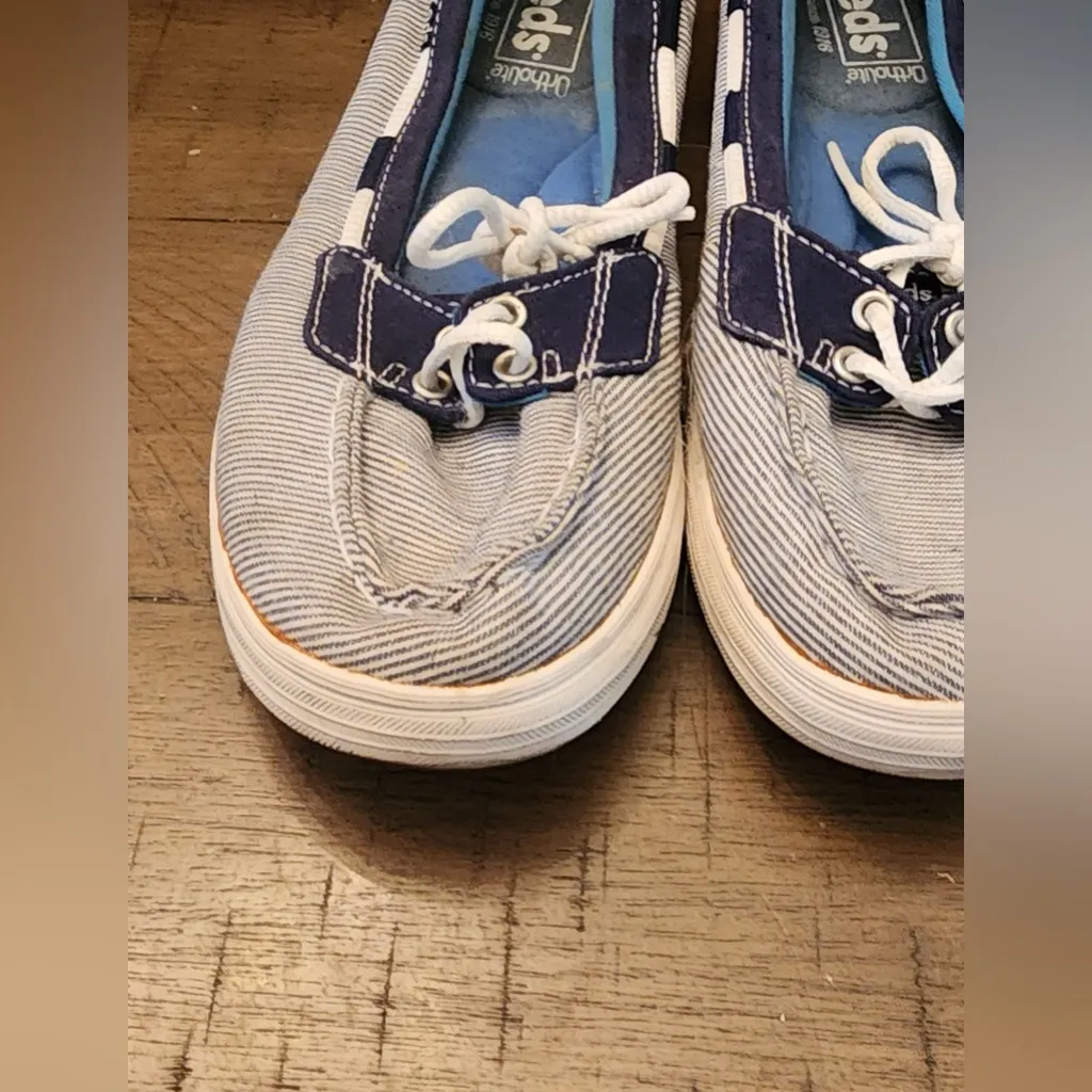 Keds canvas slip on shoes grey and blue size womens 6 - Image 3