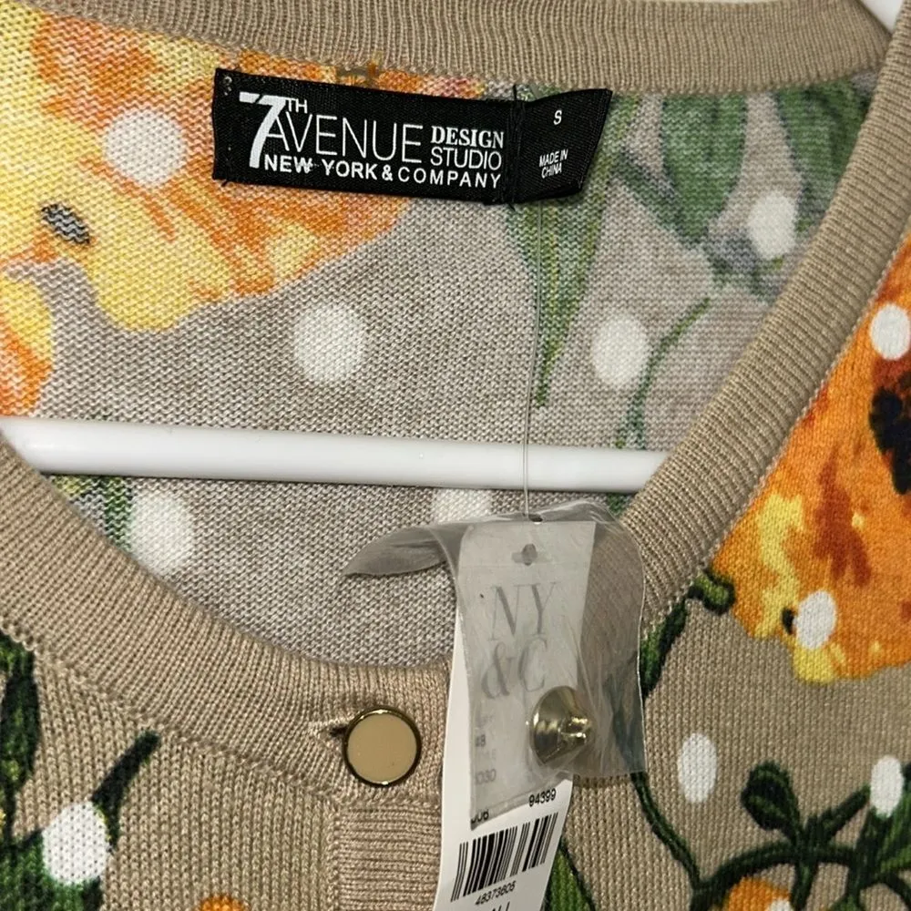 New York & Company Floral Print Button Down Cardigan(Size Small) Orange - Image 3