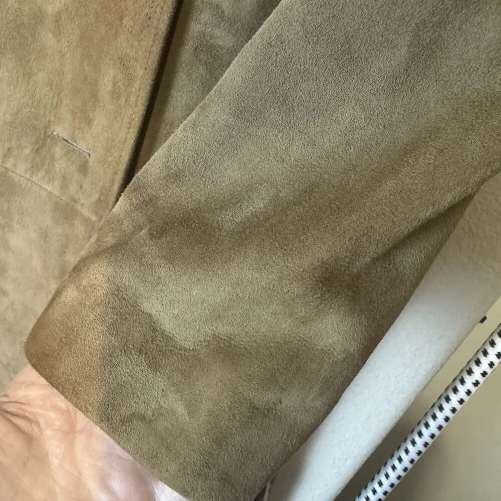 VTG 60s Annshire Brown Suede Coat Fur collar USA ILGWU Women's Sz M Old Money Size M - Image 7