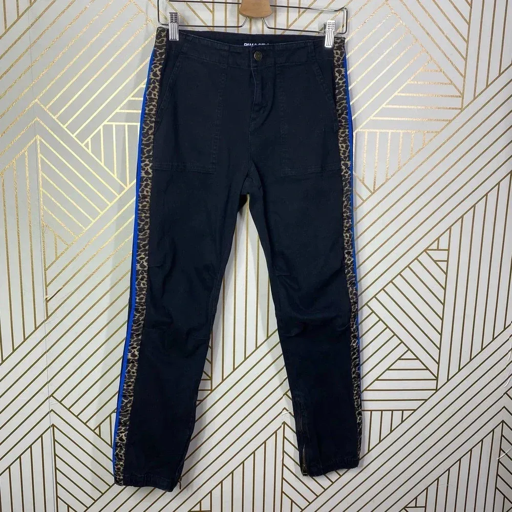 PAM & GELA Leopard Print Racer Stripe Cargo Pants Black Size US 28 - Image 3