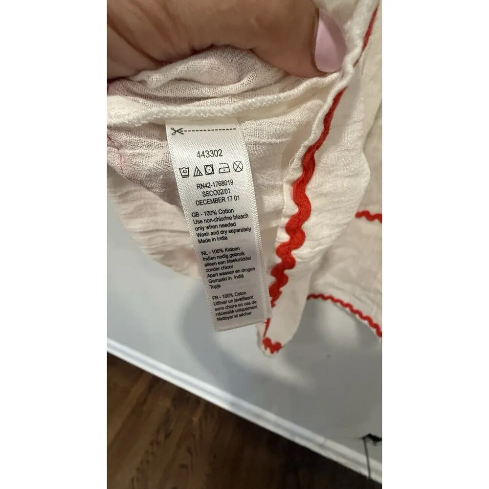 WOMENS MONSOON SIZE Large WHITE/RED EMBROIDERED FLUTTER SLEEVES tOP 1693 - Image 7