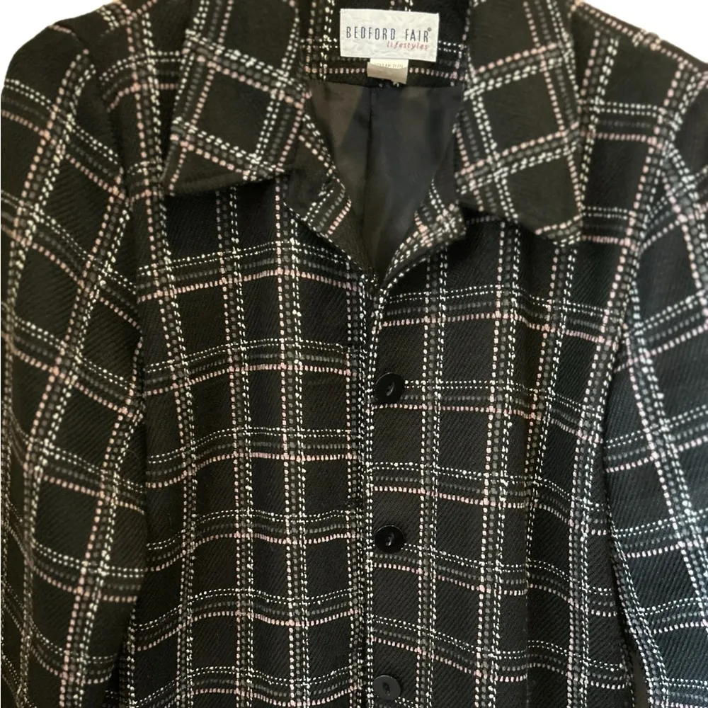 Vintage Bedford Fair plaid/striped Button Down Blazer Jacket Size 14‎ Black - Image 3