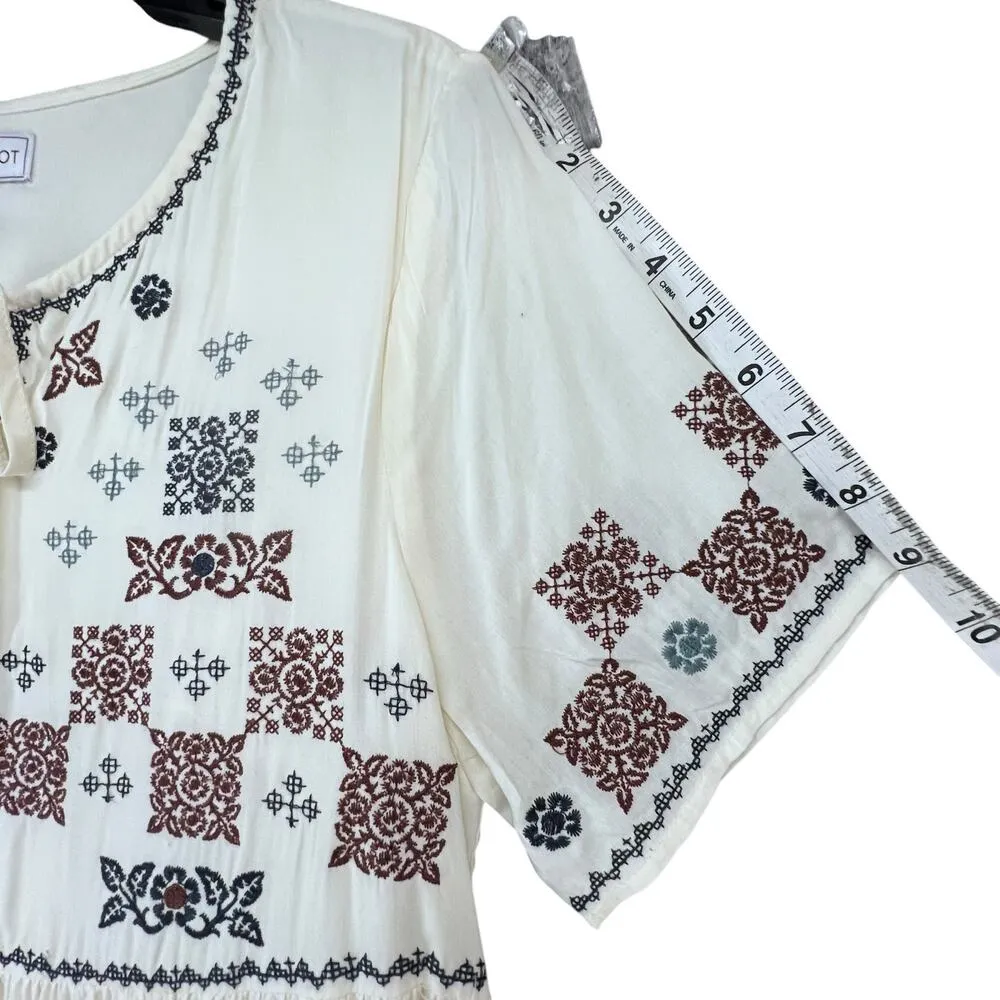 Piper & Scoot Maxi Dress Womens L Cream Embroidered Floral Boho Cottage Modest Size L - Image 10