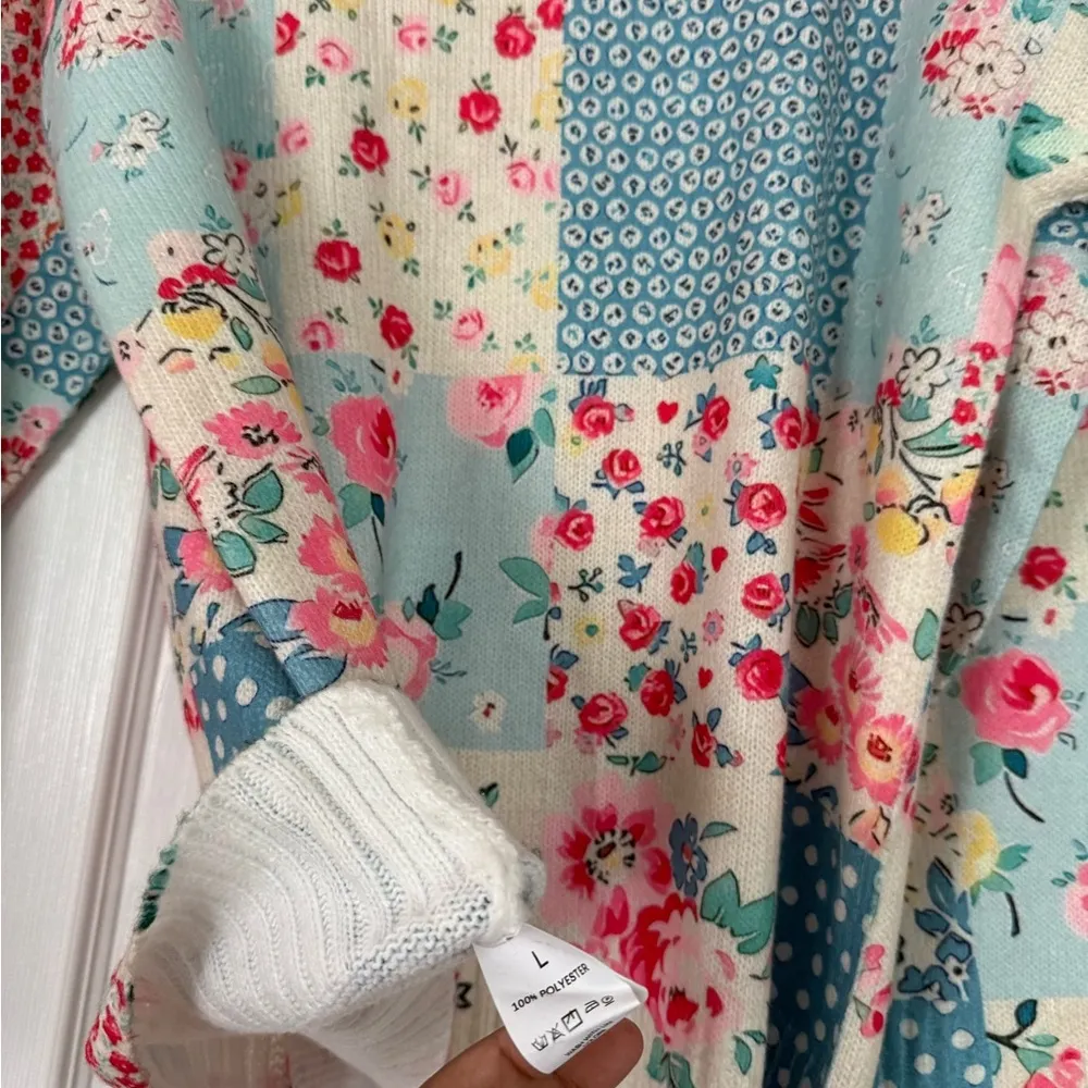 Floral Patchwork Cottagecore Pretty Cardigan Top Button Down Blue Size L - Image 9