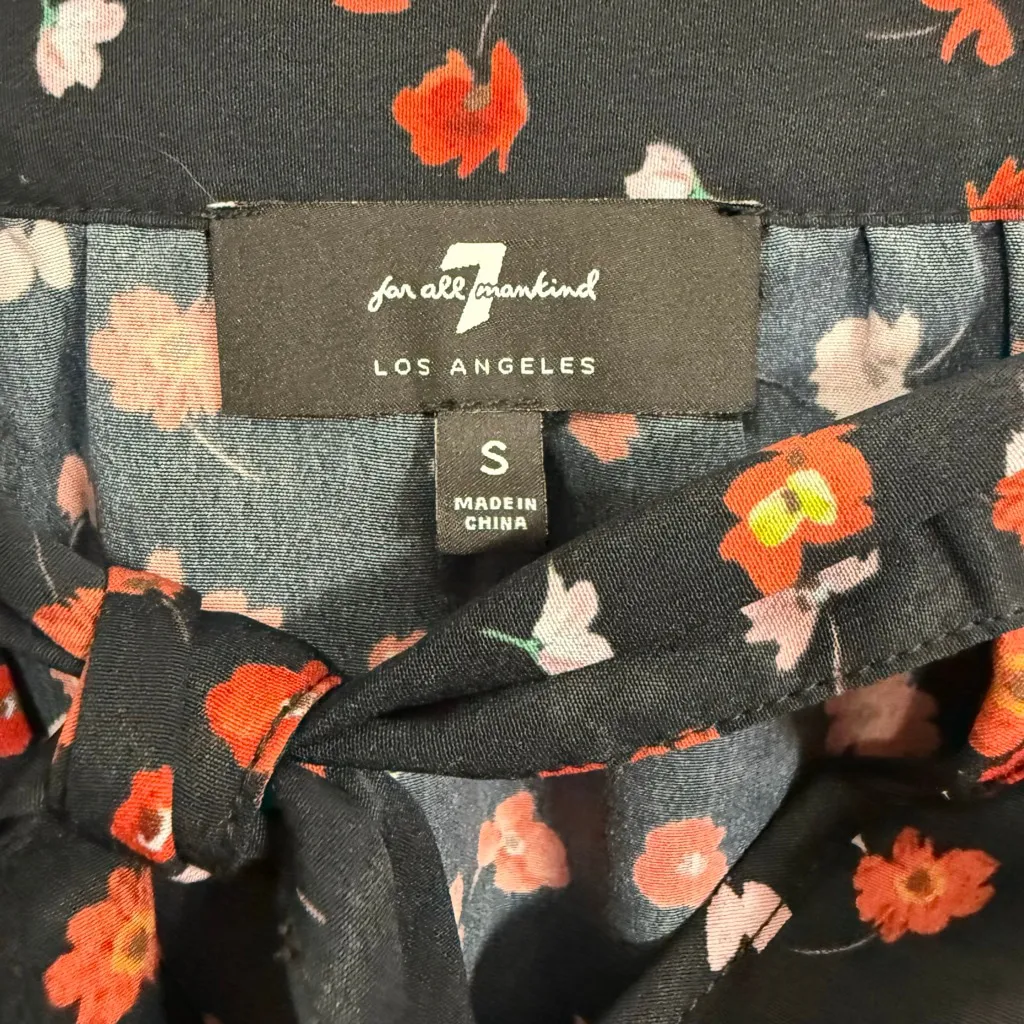 7 For All Mankind Floral Off Shoulder Oversized Blouse Tie Front Small - Image 7