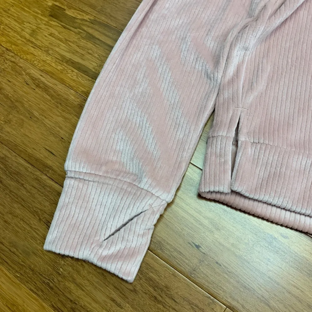 All in Motion Velour Rib Hoodie Women Small Pink Thumb Hole Cuffs Athleisure Top - Image 3