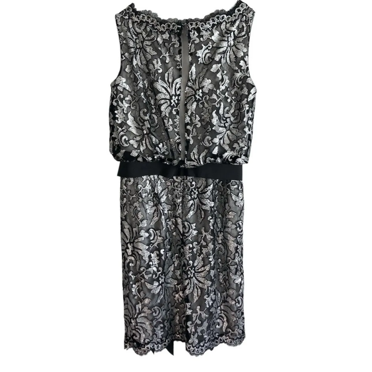 NWT Tashida Shoji Silver Sequin Black Lace Cocktail Dress Size 8 Wedding Event - Image 7