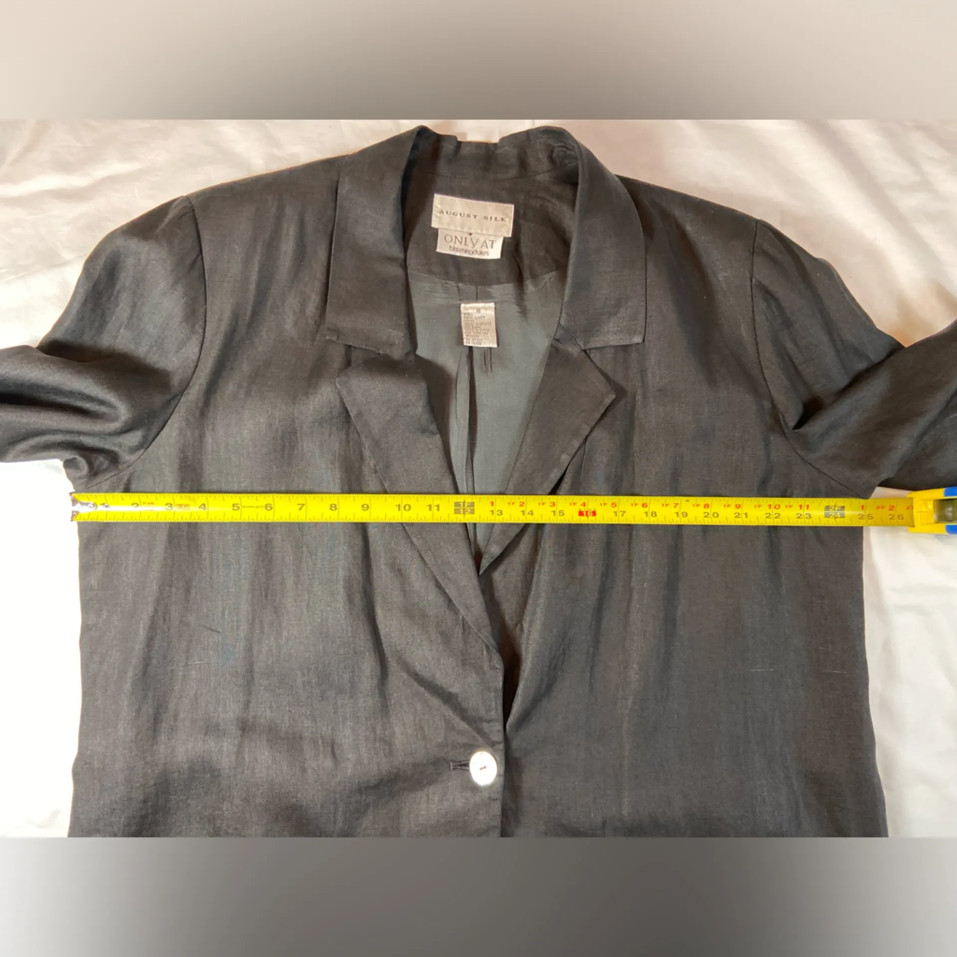 August Silk Bloomingdales Linen Blazer Black Lined size 18‎ - Image 5