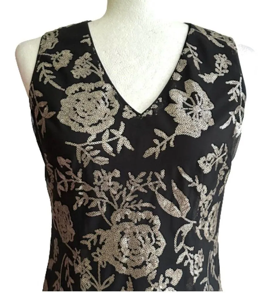Donna Ricco Dress Gold Black Sequin V-Neck Sleeveless Evening Sheath Size 4 - Image 3
