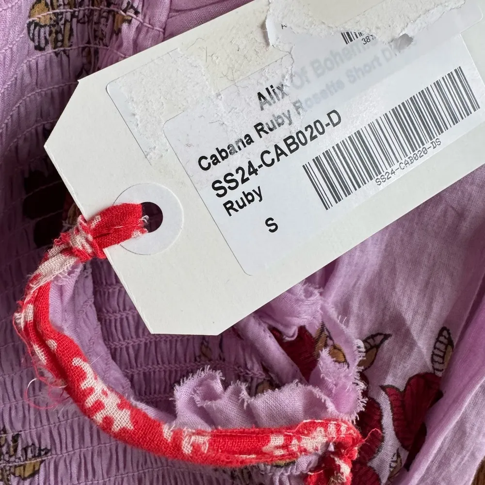 NWT ALIX OF BOHEMIA Smocked Cabana Ruby Rosette Cotton Mini Dress Pink Size S - Image 8