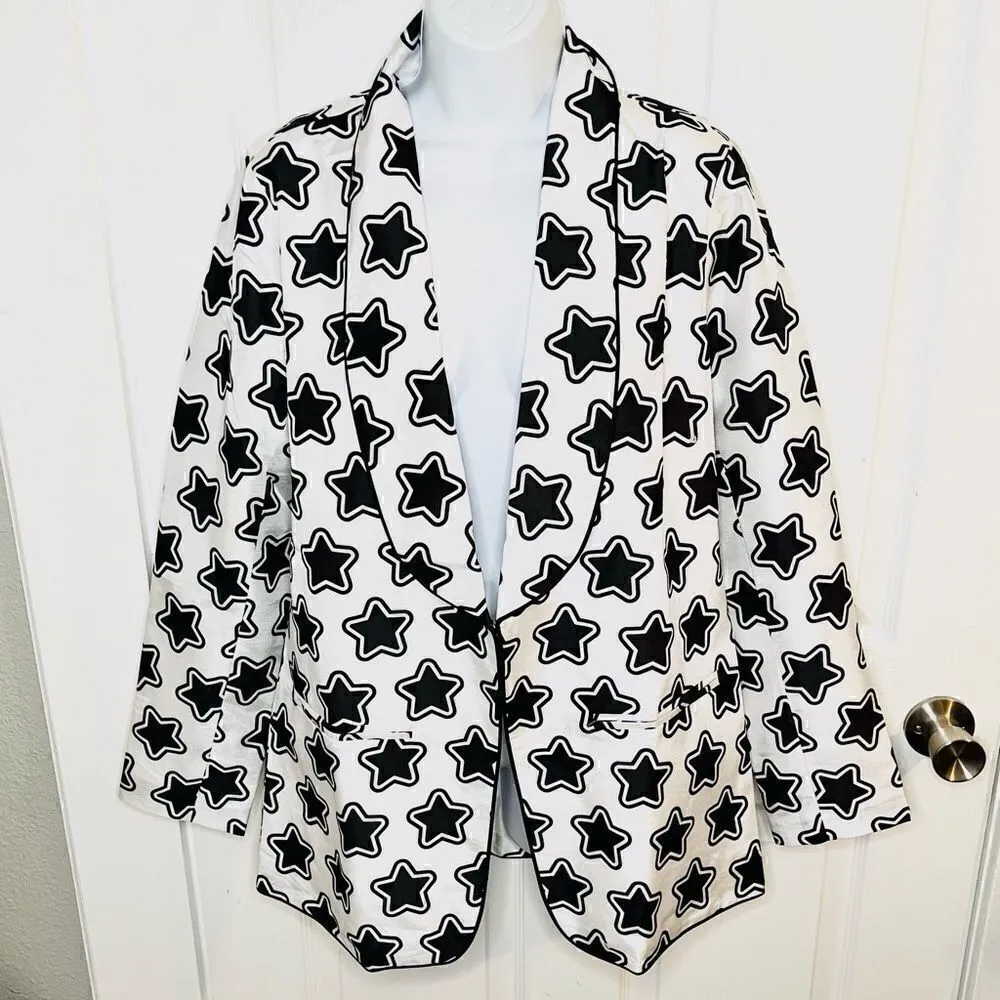 Hutch Oversized Shantung Star Print Blazer Long sleeve White Black M NWOT - Image 3