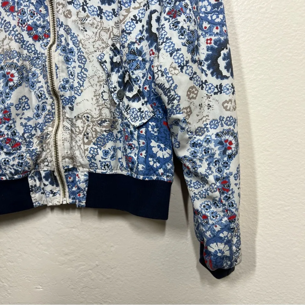 Free People Blue Paisley Bomber Jacket - Image 4