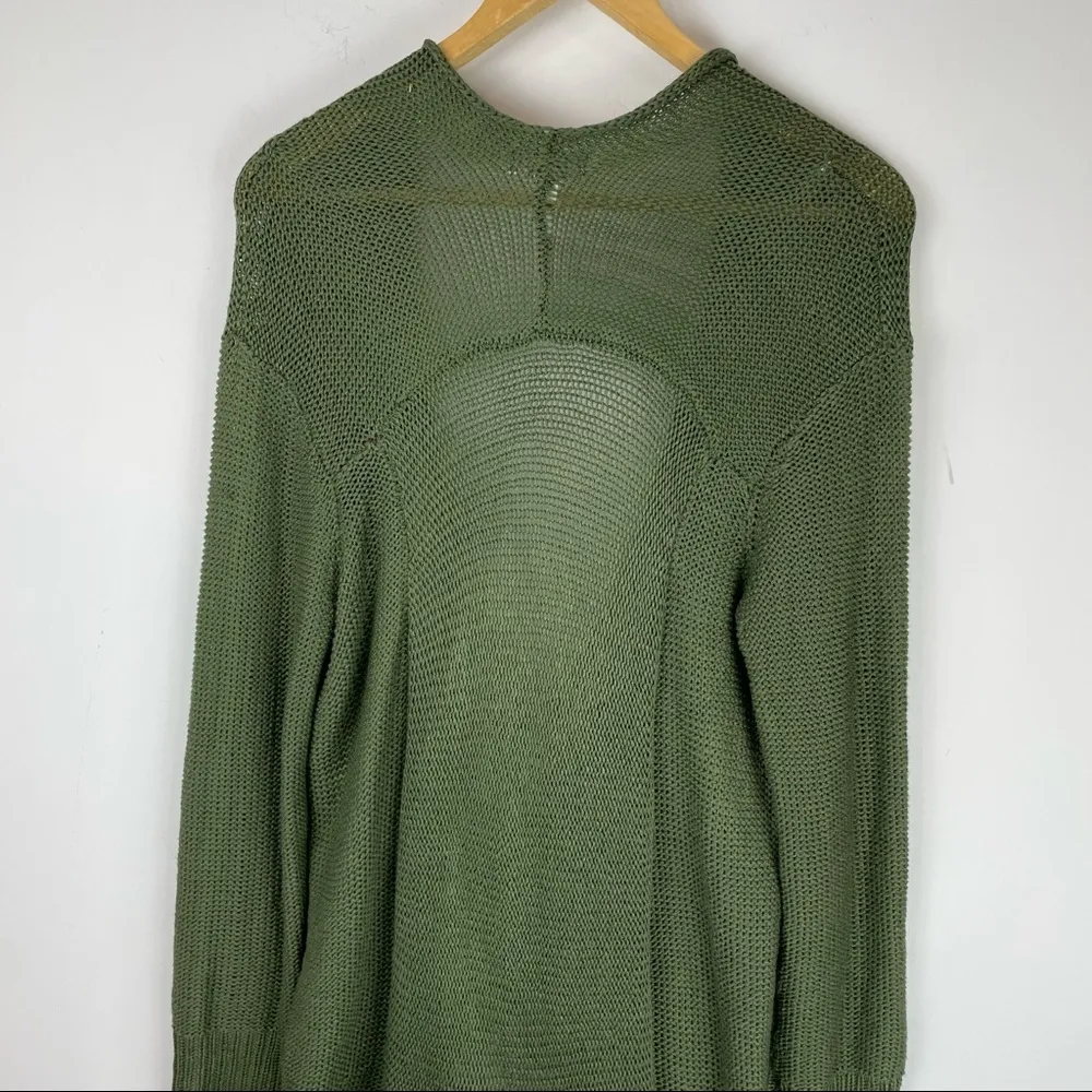 Umgee Sz Medium Green Ruffle Open Front Cardigan Sweater Hook Close Boho Cotton - Image 14