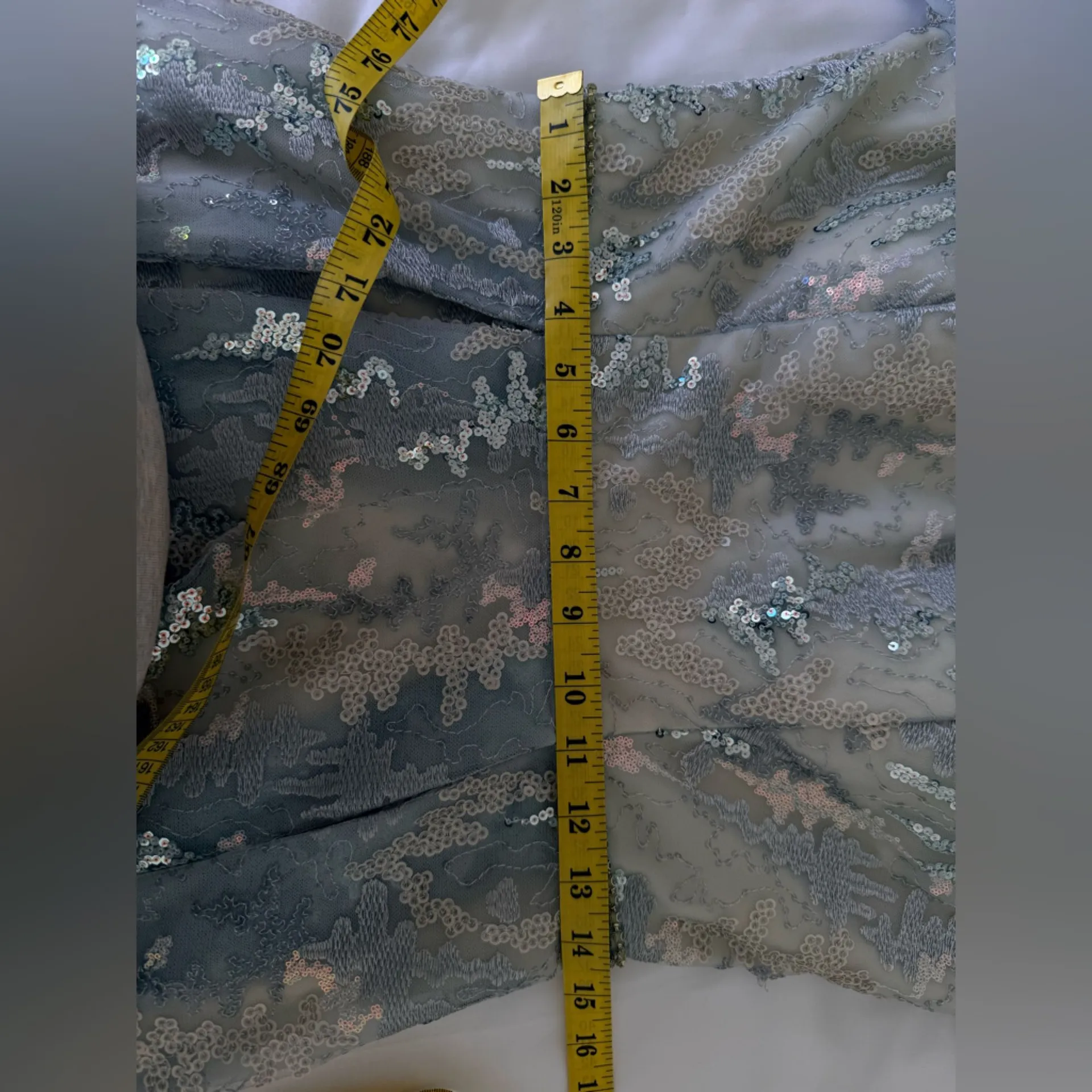 NWT Mac Duggal Long Sleeve Embellished Mesh Gown in Platinum 12460 Sz 8 Wedding - Image 16