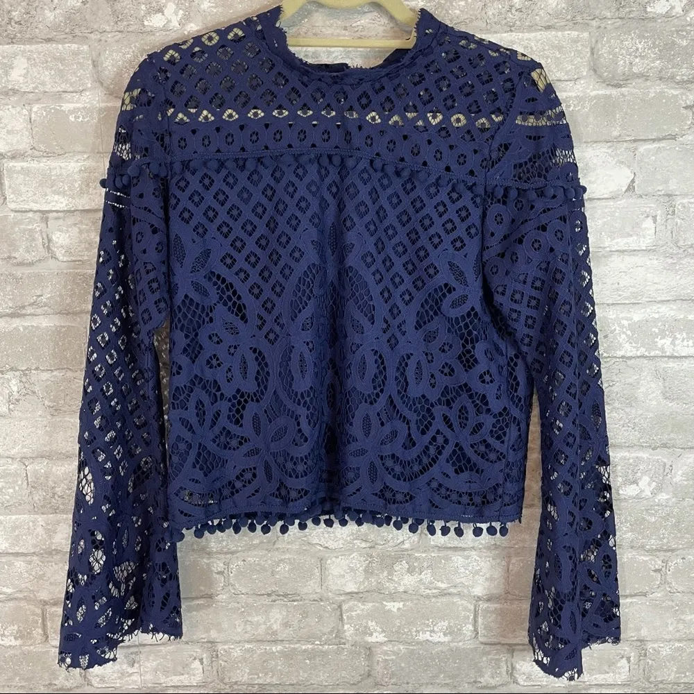 Tularosa Holly Top Blue Lace Pom Pom - Image 3