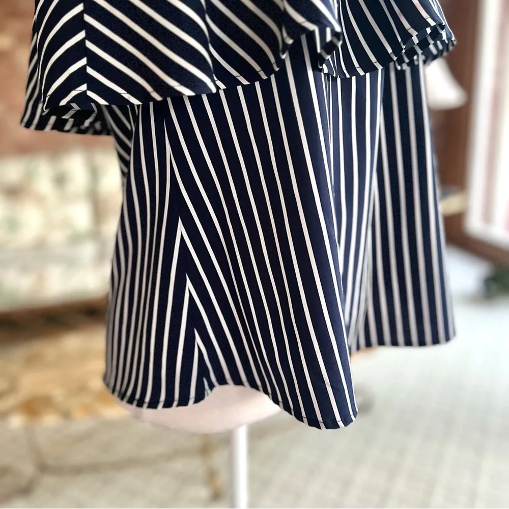 Sherosa Top Off the Shoulder Striped Flounce Blue M Boho Chic Party Nautical Mod Size M - Image 14