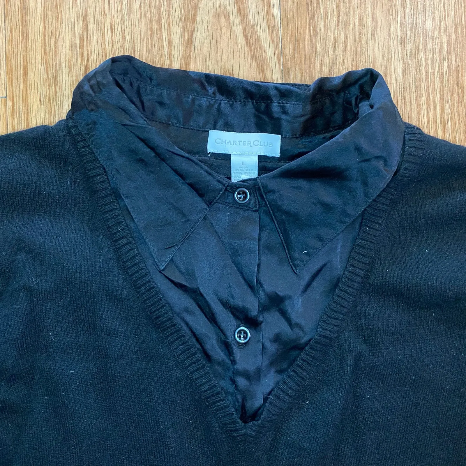 Charter Club Silk Angora Black Collared Blouse Womens Large - Image 3