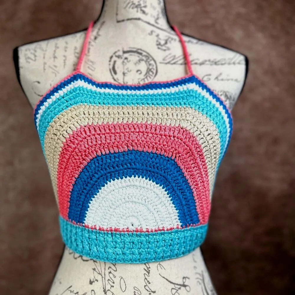 Olivaceous Rainbow Crochet Crop Top Multi size M - Image 4