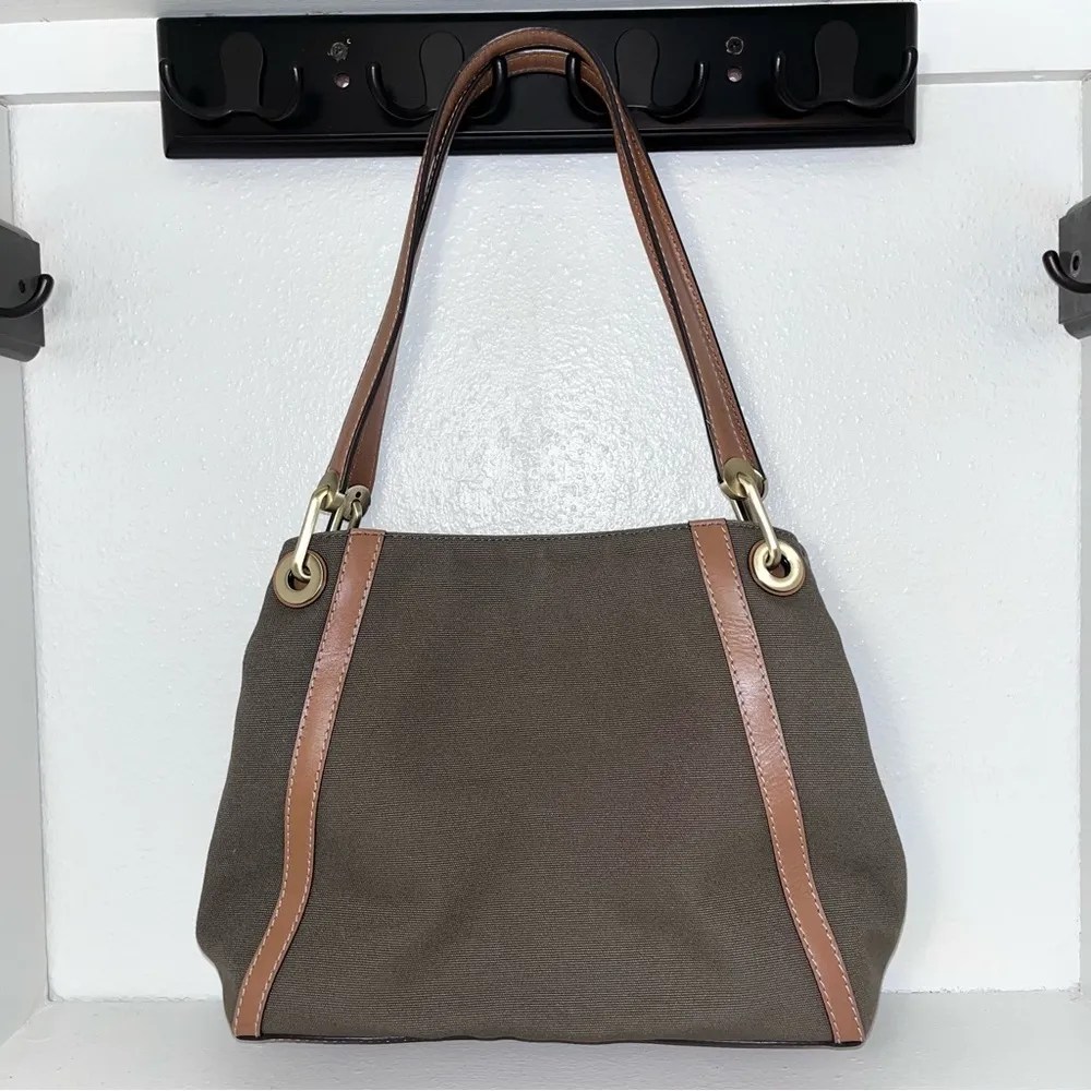 MICHAEL KORS Olive Camel Raven Canvas Leather Shoulder Tote Purse Handbag - Image 5