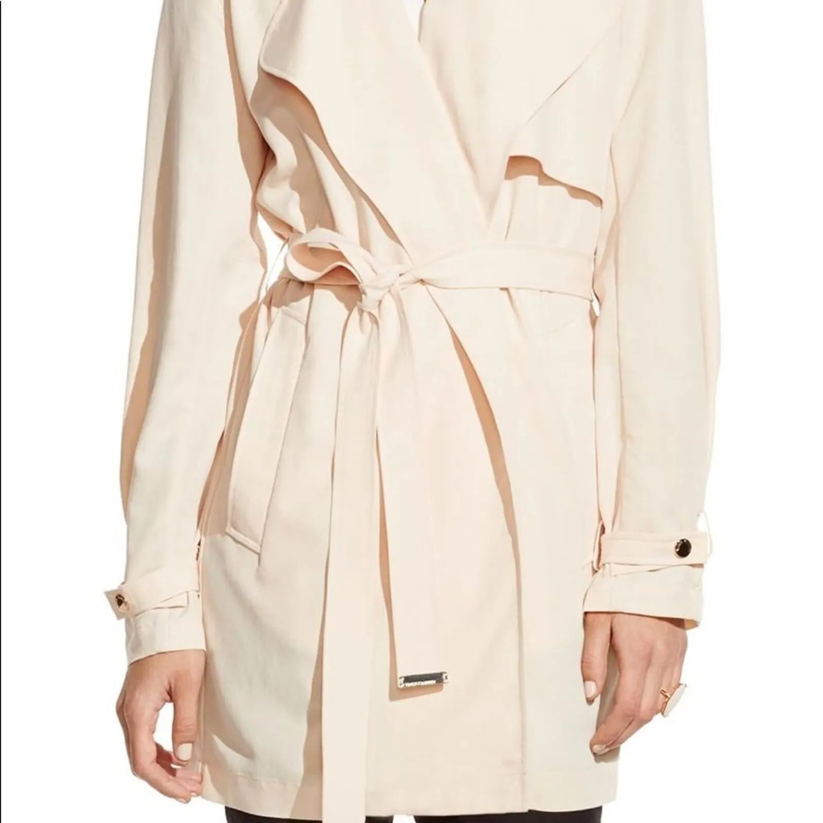 Women's Light Pink Vince Camuto Belted Soft Trench Coat XS - Image 3