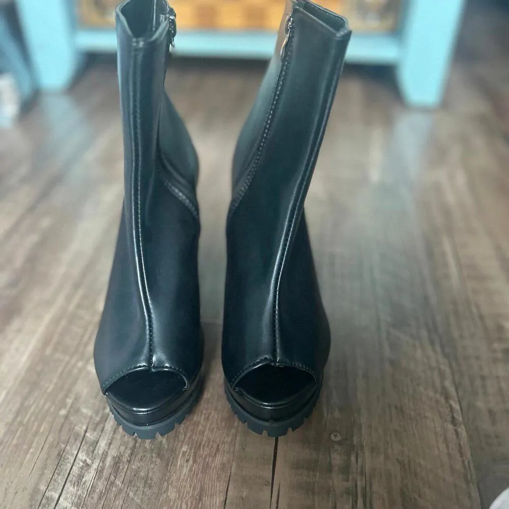 Heeled Peep Toe Booties Black Size 6.5 - Image 9