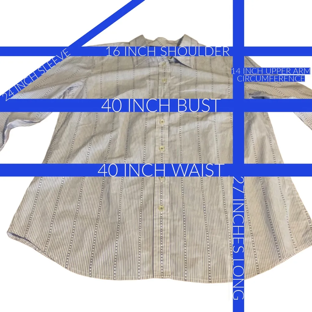 TALBOTS BLUE & WHITE STRIPES & DOTS COTTON BUTTON DOWN TOP (M) - Image 11