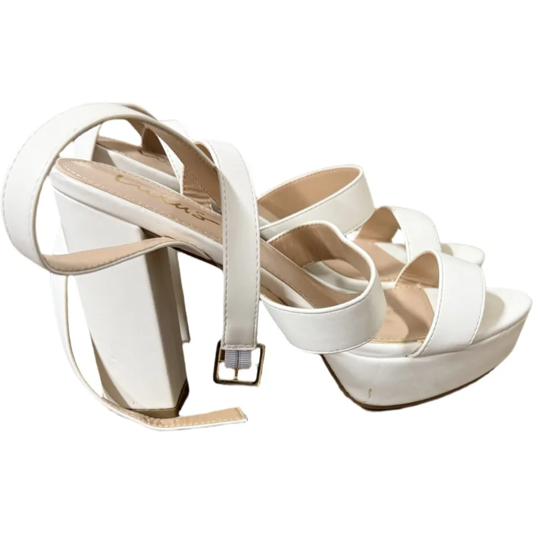 Lulus Platform White Faux Leather Heels Ankle Wrap Adjustable Size 9 Formal - Image 7