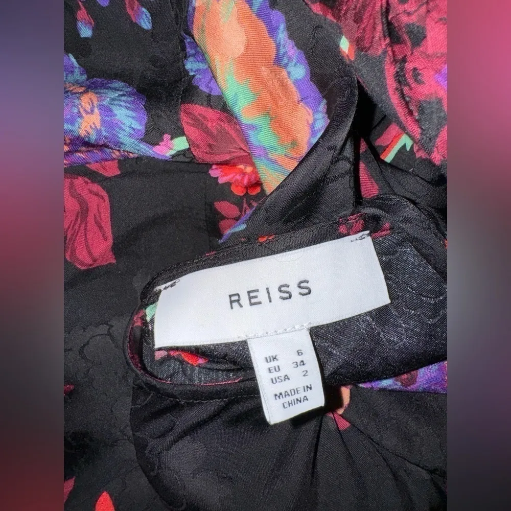 NWOT REISS Leni Floral Flutter Sleeve Midi Dress Black Size 2 - Image 10