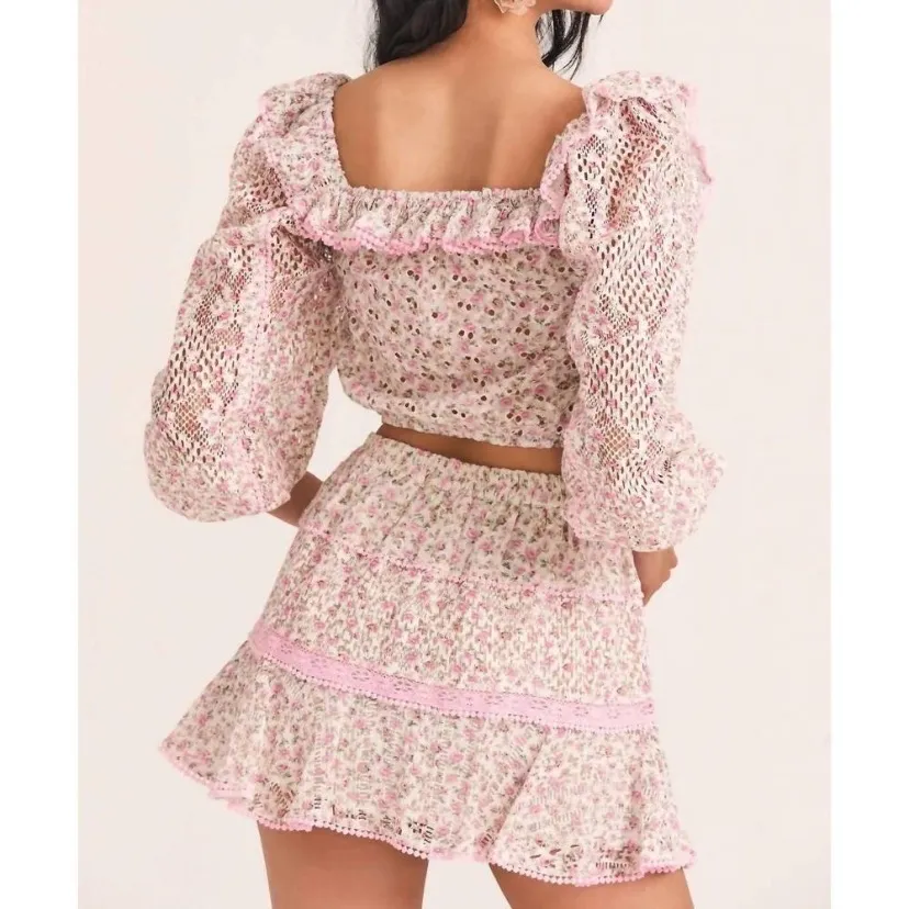 LOVESHACKFANCY dorabella crop top‎ Blouse in petunia pink size medium coquette - Image 5