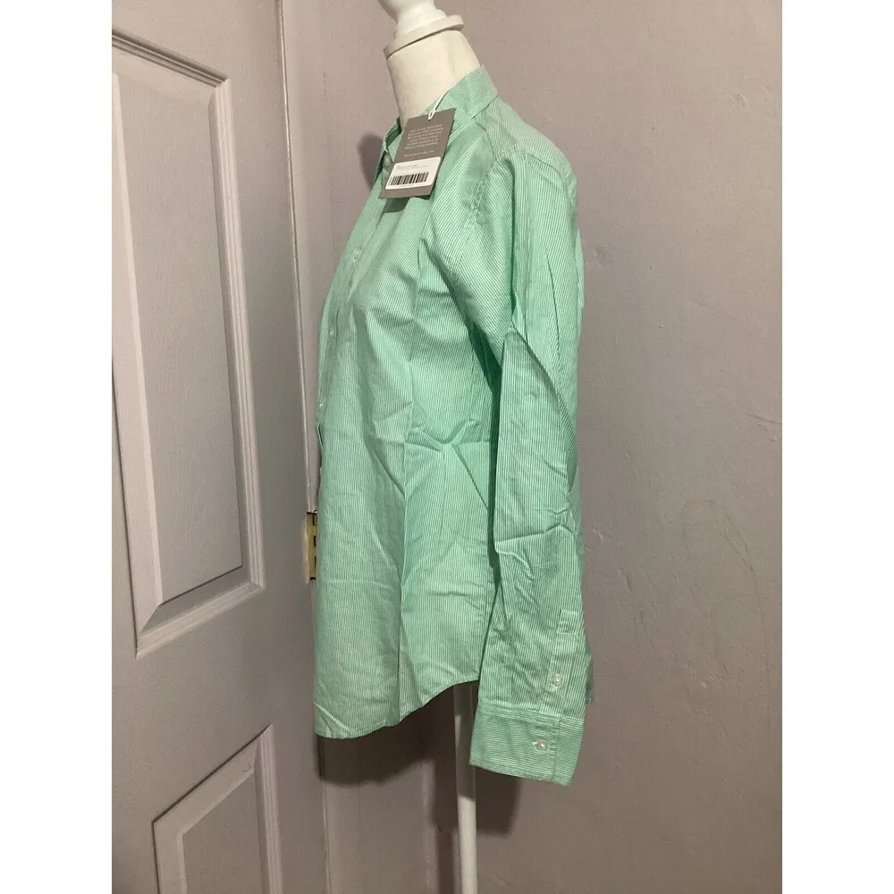 Everlane NWT The Silky Cotton Relaxed Long Sleeve Button Up Shirt Striped Mint 0 - Image 4