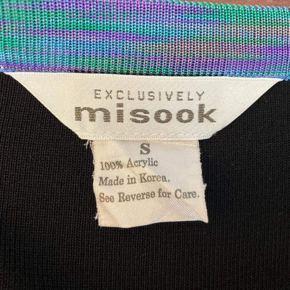 Open Front Multicolor Trim Longline Cardigan Small Black Slinky Pockets - Image 5