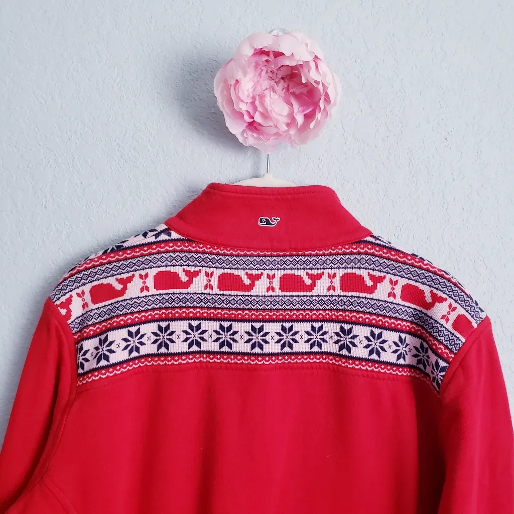 Vineyard Vines Fair Isle Whale Quarter Zip Pullover In Tomato Red - Image 7