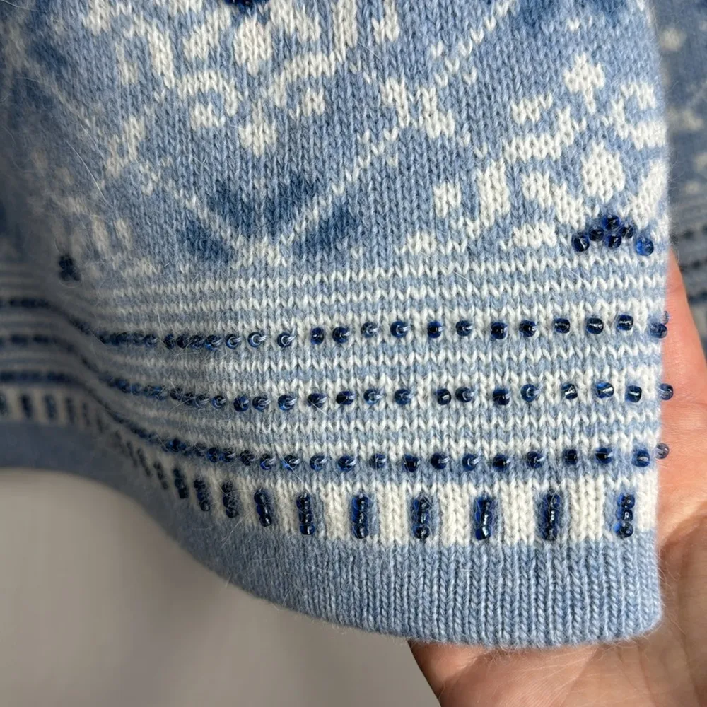 Talbots Vintage Nordic Snowflake Fair Isle Cardigan wool blend embellished Sz M - Image 5