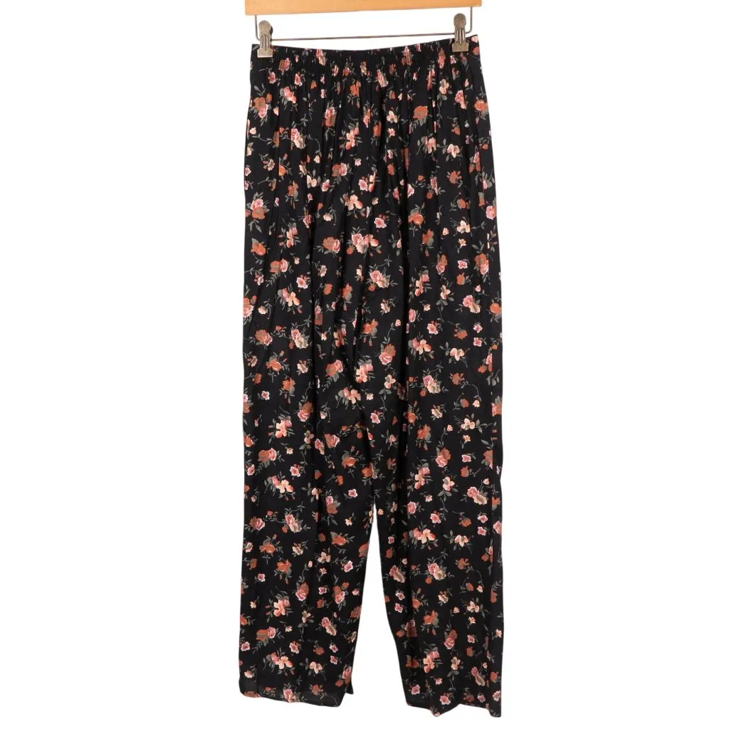 Feruccio VTG Outfit M Women Floral Button Up Tie Shirt Elastic Waist Pants Black Size M - Image 6