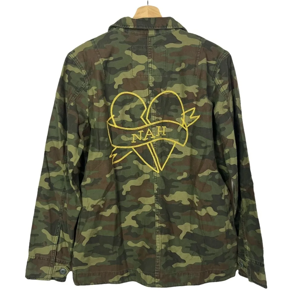 American Eagle AEO Green Camo Nah Embroidered Utility Jacket S - Image 3