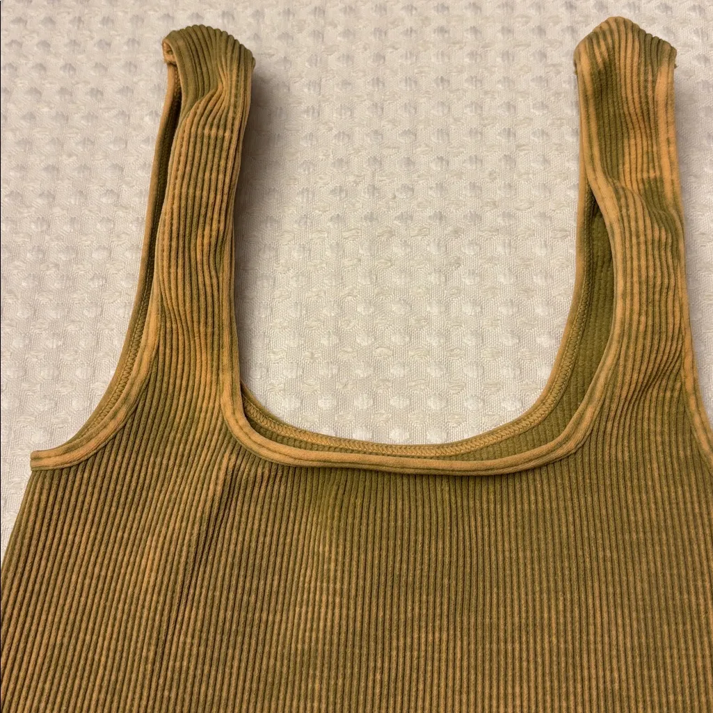 NEW! Free People HAPPINESS RUNS SQUARE NECK Ribbed Crop Top XS/S Gold Green Tan - Image 2