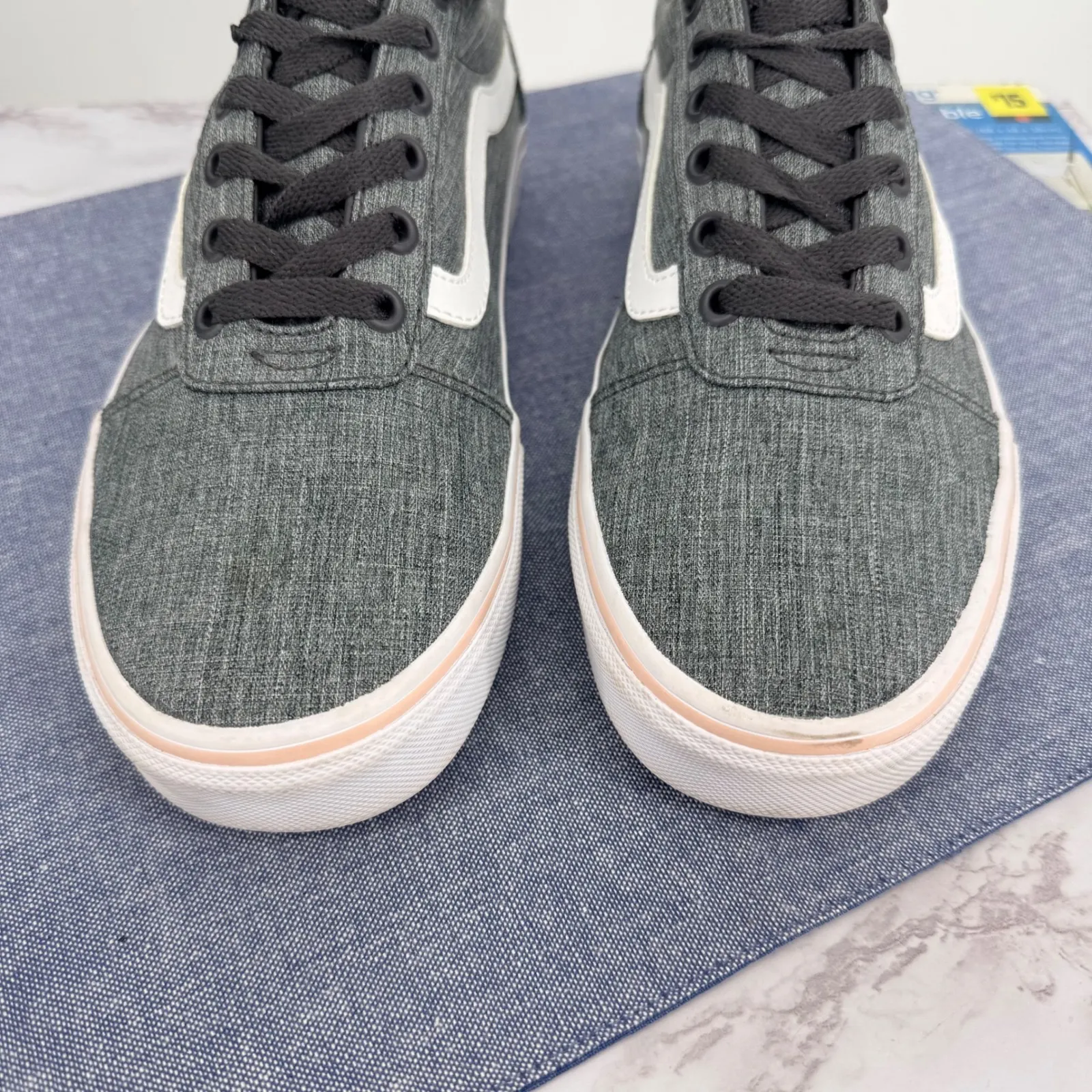 Vans Old Skool Ward Low Top Women 9.5 Sneakers Gray Pink White Stripe Skate - Image 8