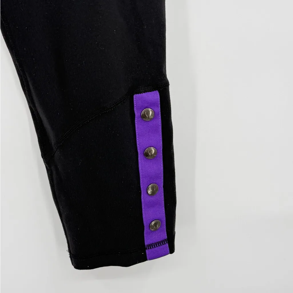 Lululemon Capri Leggings Vintage Ribbon Metal Buttons Yoga Running Black Size 8 - Image 5