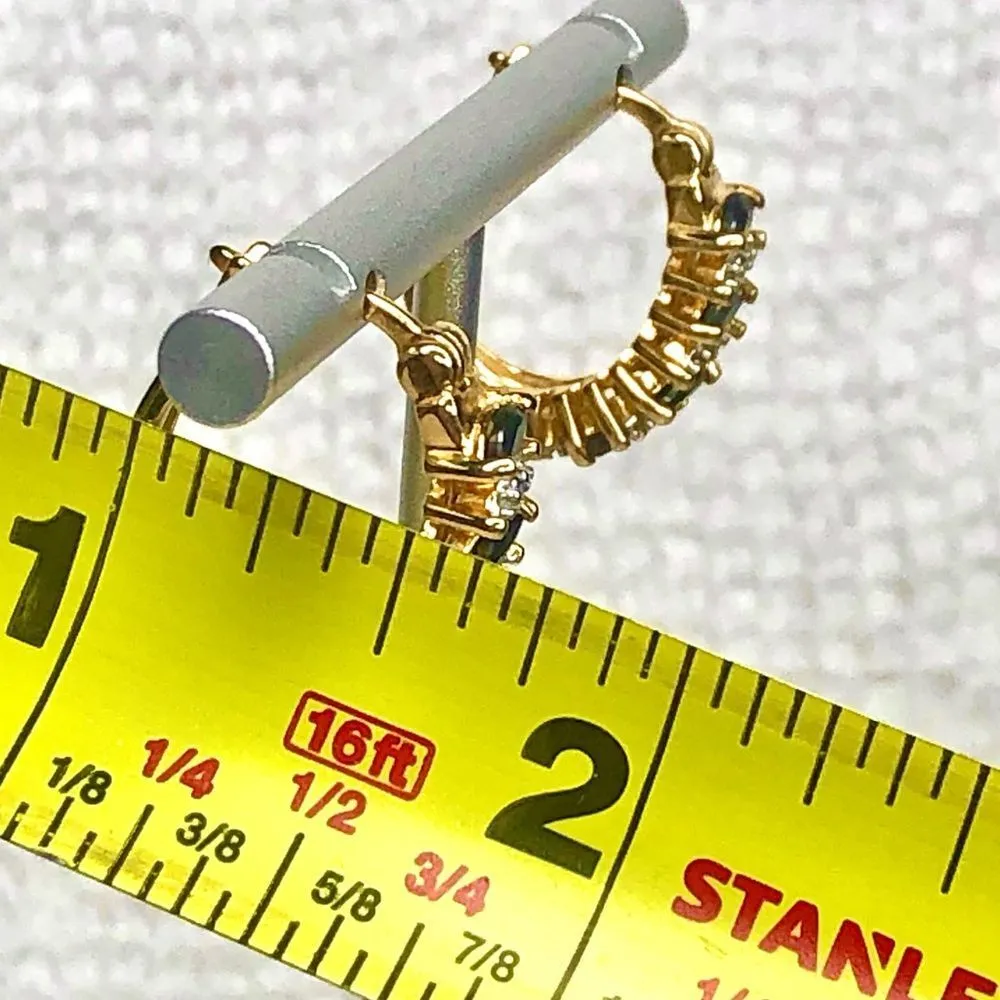 ROSS SIMONS Diamond Sapphire Vermeil Yellow Gold Sterling Silver Hoop Earrings - Image 7