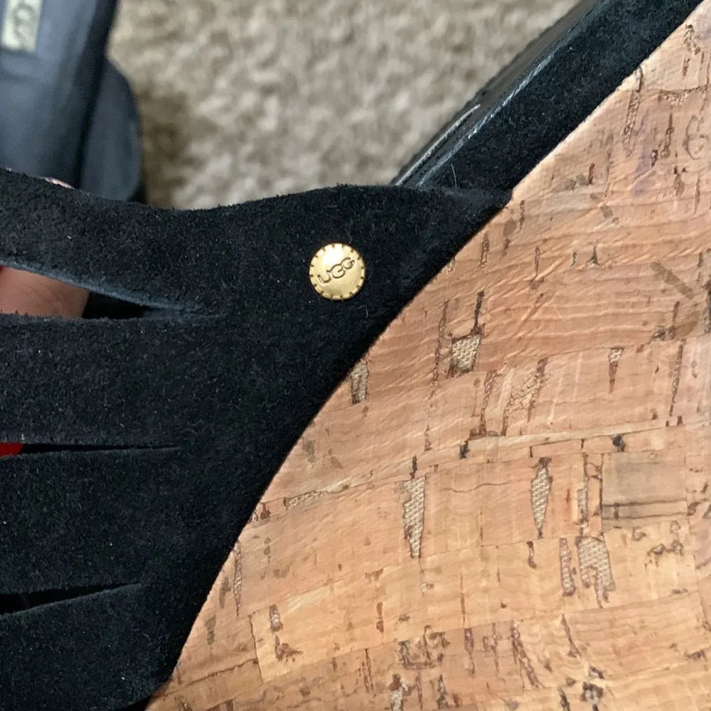 UGG Australia "Marta" Womens 11 Black Leather Suede cork Wedge Heels NWOT - Image 3