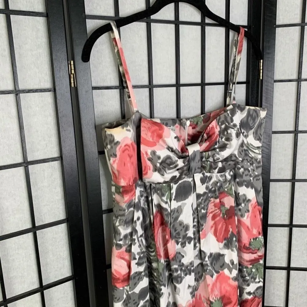 Maggy London Bow Floral Dress Grey Medium 8 - Image 4