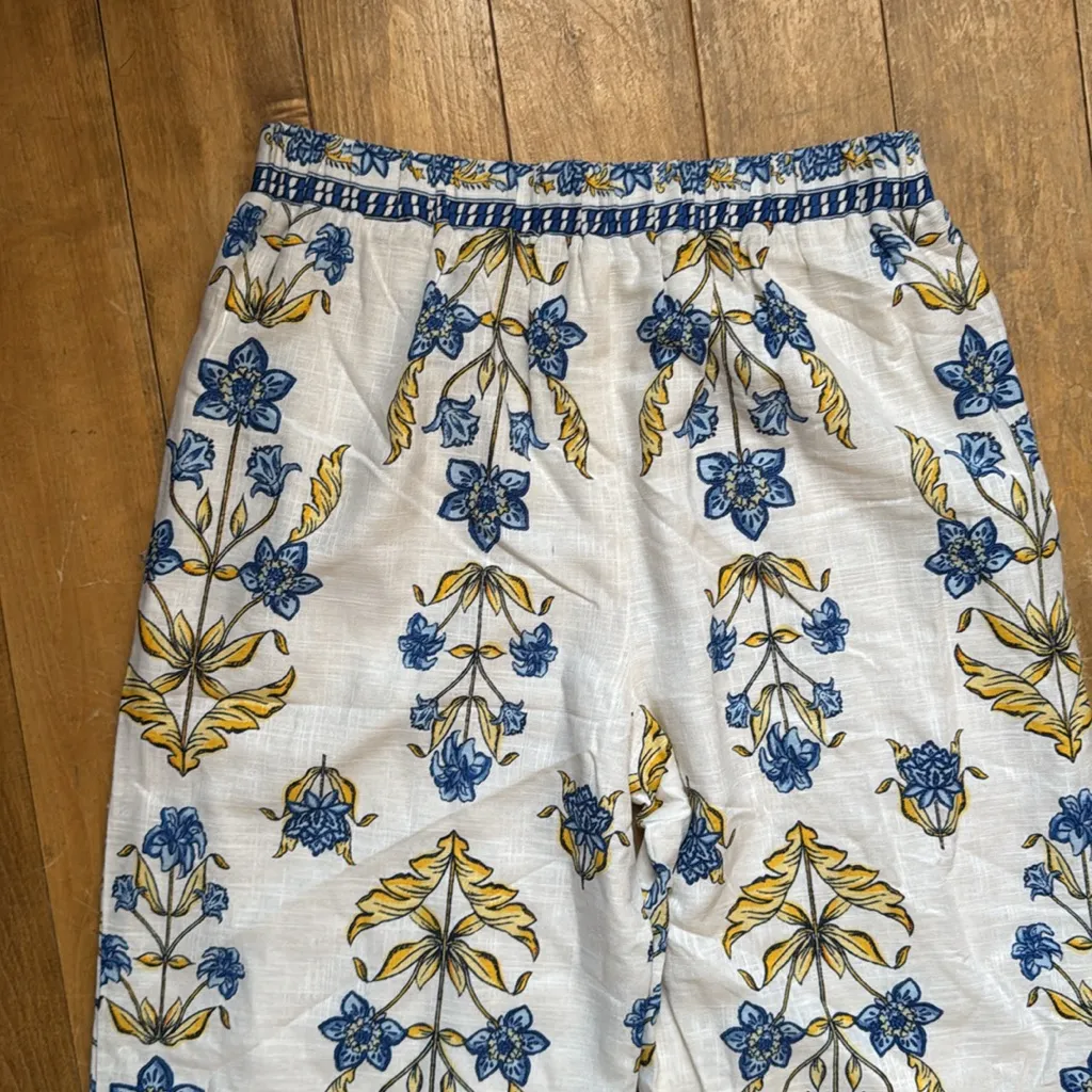 Draper James Blue and Yellow Floral Printed Wide-Leg Linen Pants Small NWOT - Image 8