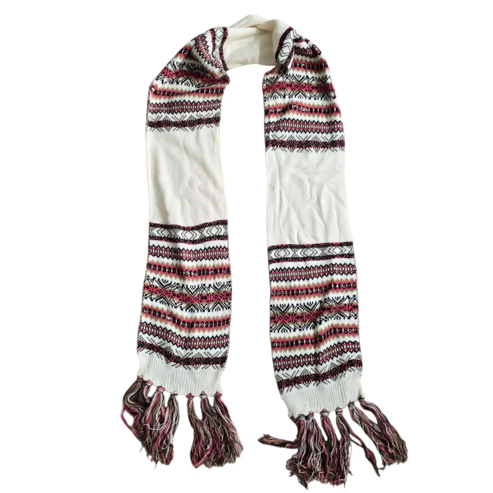 Y2K Vintage Multicolor Sequin Knit Cottage Granny Swan Cozy Wrap Shawl Scarf OS White - Image 6